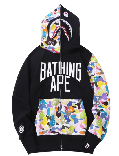 Bape Trendy Dark themed Shark Color block Hoodie man and women