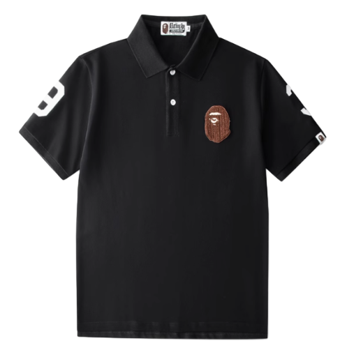 Bape Japanese Turn up Collar Embroidered Polo Shirt for Street Style man and women