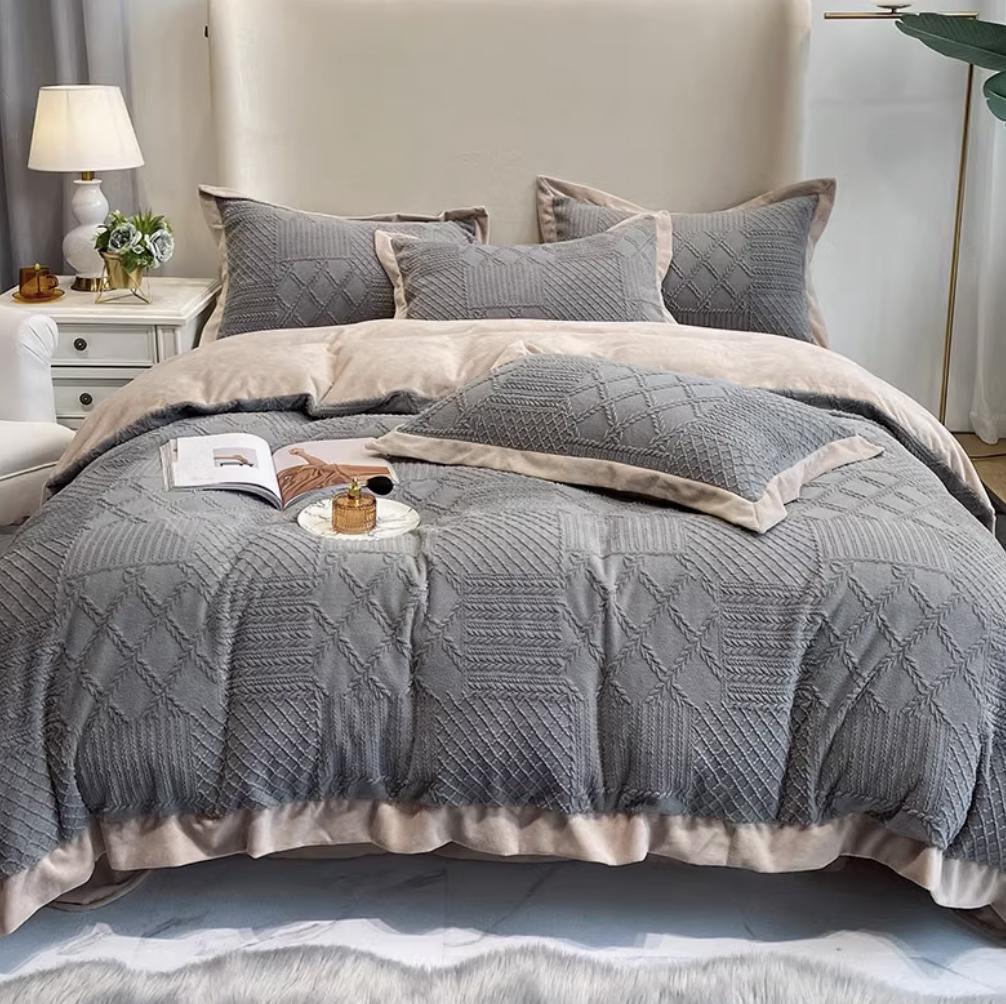 Autumn and Winter Milk Velvet Fleecelined  Bedding Gray Yellow Pink Green women and man